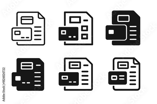 Bank Statement Logos. Bank statement with charges. Icon set. Set Logo of bank statement: credit card with document. harmonious logo variations of the same