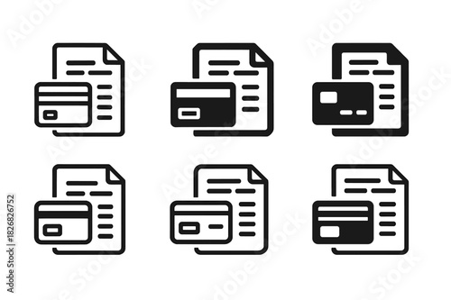 Bank Statement Logos. Bank statement with charges. Icon set. Set Logo of bank statement: credit card with document. harmonious logo variations of the same