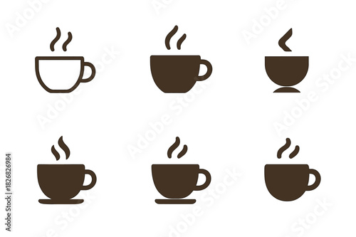 Cafe Logo Variations. Cafe. Icon set. Set Logo of Cafe: minimalist coffee emblem. harmonious logo variations of the same emblematic concept, each