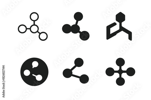 Chemical Logo Variations. Chemical composition. Icon set. Set Logo of chemical composition: molecular structure with bonded atoms. harmonious logo variations