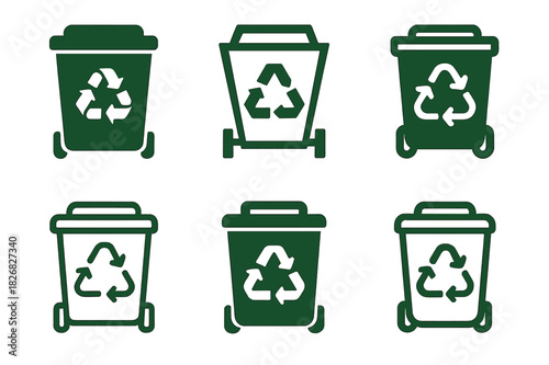 Circular Economy Icons. Circular economy and waste reduction initiatives. Icon set. Set Logo of circular economy: compost bin. harmonious logo variations of