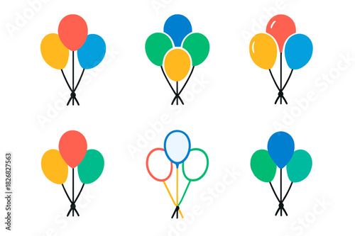 Colorful Balloon Icons. Colorful balloons. Icon set. Set Logo of colorful balloons: helium balloons tied together. harmonious logo variations of the same