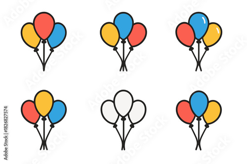 Colorful Balloon Icons. Colorful balloons. Icon set. Set Logo of colorful balloons: helium balloons tied together. harmonious logo variations of the same