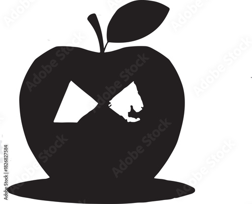 a black silhouette apple with leaf