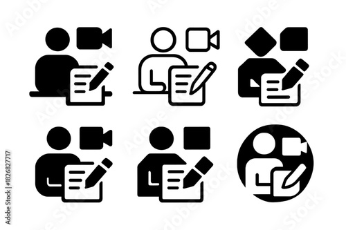 Content Creator Icons. Content creators making videos or writing blogs. Icon set. Set Logo of Content creators making videos or writing blogs: Blog post icon.
