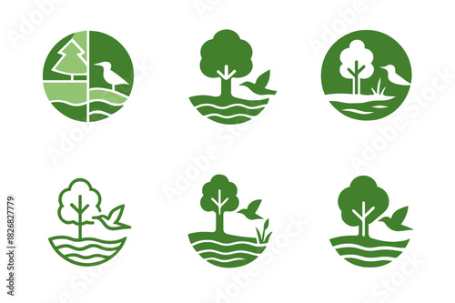 Biodiversity Conservation Icons. biodiversity conservation. Icon set. Set Logo of biodiversity conservation: protected habitat illustration. harmonious logo