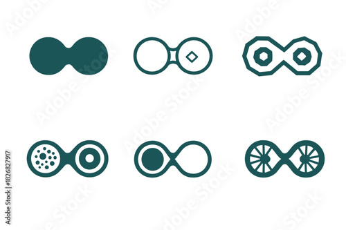 Cellular Regeneration Logos. life extension through cellular regeneration. Icon set. Set Logo of life extension through cellular regeneration: mitosis process