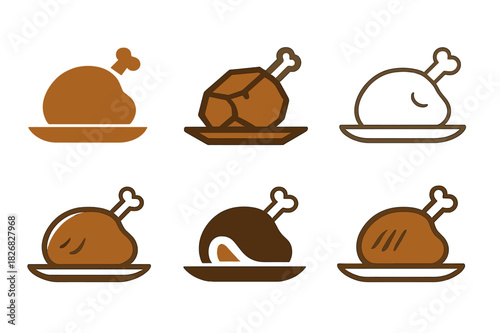 Tender Meat Icons. tender meats. Icon set. Set Logo of tender meats: roasted meat on platter. harmonious logo variations of the same emblematic concept, each
