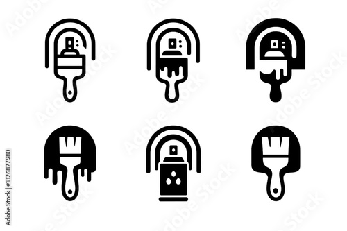 Creative Mural Logos. Creative mural painting. Icon set. Set Logo of wall art tools. harmonious logo variations of the same emblematic concept (Minimal