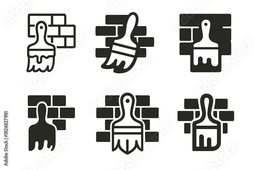 Creative Mural Logos. Creative mural painting. Icon set. Set Logo of wall art tools. harmonious logo variations of the same emblematic concept (Minimal