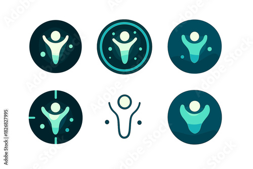 Cellular Regeneration Logos. life extension through cellular regeneration. Icon set. Set Logo of life extension through cellular regeneration: glowing vitality