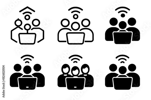 Interactive Entertainment Icons. Interactive home entertainment experiences. Icon set. Set Logo of interactive home entertainment experiences: connected family