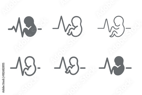 Childbirth Logo Variations. childbirth. Icon set. Set Logo of childbirth: heartbeat with baby outline. harmonious logo variations of the same emblematic