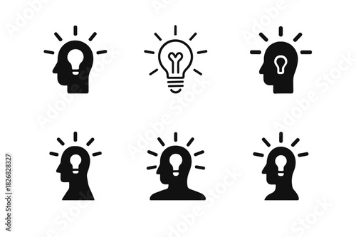 Design Thinking Logos. Design thinking for business problem-solving. Icon set. Set Logo of design thinking: creative thinking burst. harmonious logo variations