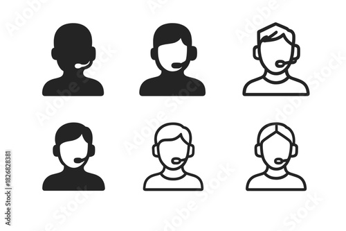 Digital Influencer Icons. Digital avatars as social media influencers. Icon set. Set Logo of digital influencer: avatar with headset and mic. harmonious logo