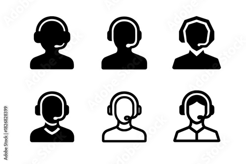 Digital Influencer Icons. Digital avatars as social media influencers. Icon set. Set Logo of digital influencer: avatar with headset and mic. harmonious logo