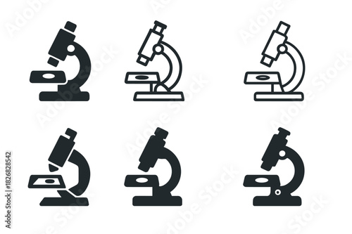 Science Logo Variations. Science experiment setup. Icon set. Set Logo of science experiment setup: microscope and sample slide. harmonious logo variations of