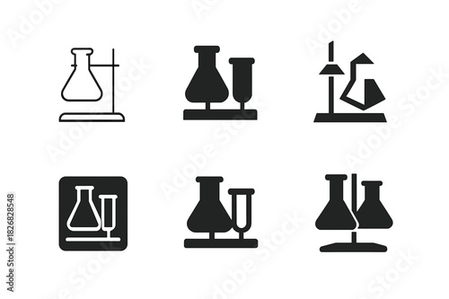 Science Logo Collection. Science experiment setup. Icon set. Set Logo of science experiment setup: laboratory flask and beaker. harmonious logo variations of