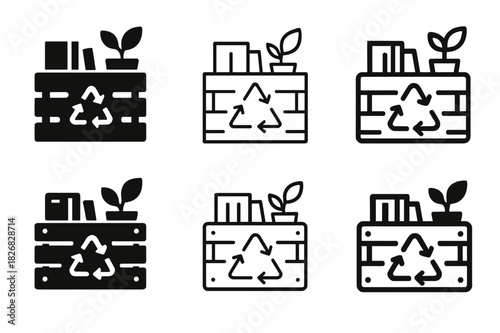 Upcycled Decor Logos. upcycled home decor. Icon set. Set Logo of upcycled home decor: crate storage system. harmonious logo variations of the same emblematic