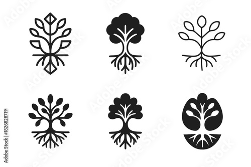 Age-Inclusive Logo Variations. Age-Inclusive Marketing. Icon set. Set Logo of Age-Inclusive Marketing: tree with roots and branches symbolizing generations.