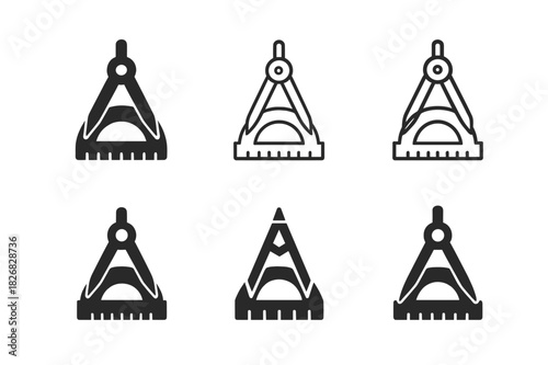 School Supplies Icons. School supplies. Icon set. Set Logo of School supplies: compass and protractor forming a circle. harmonious logo variations of the same