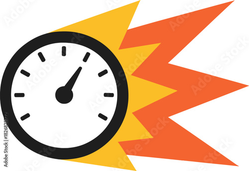 Speedometer with flames representing fast motion and high speed in a dynamic design