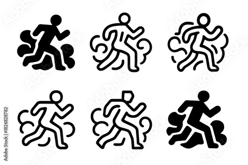 Running Through Smoke Icons. running through smoke. Icon set. Set Logo of running through smoke: abstract energy lines. harmonious logo variations of the same