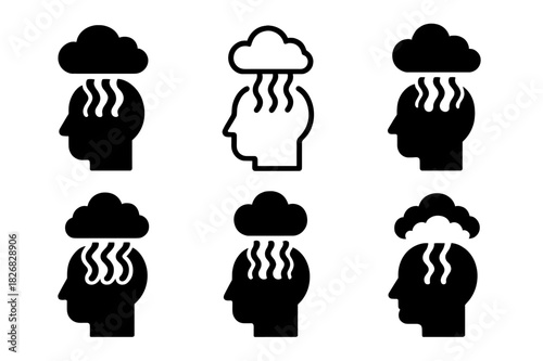 Emotional Exhaustion Icons. Emotional exhaustion. Icon set. Set Logo of emotional exhaustion: overworked mind symbol. harmonious logo variations of the same