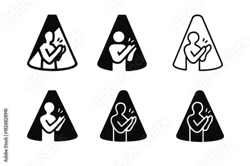 Standing Ovation Icons. standing ovation. Icon set. Set Logo of standing ovation: clapping silhouette with spotlight. harmonious logo variations of the same