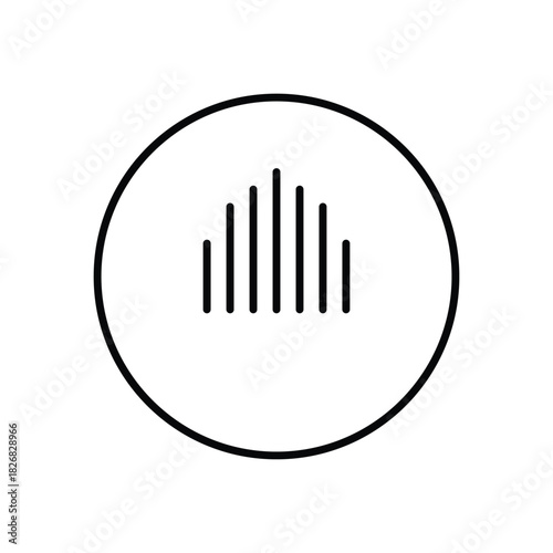 Vector illustrations of a metal volume knob, a bar chart, and a barcode set are isolated on white with a black icon like a music instrument or pencil tool