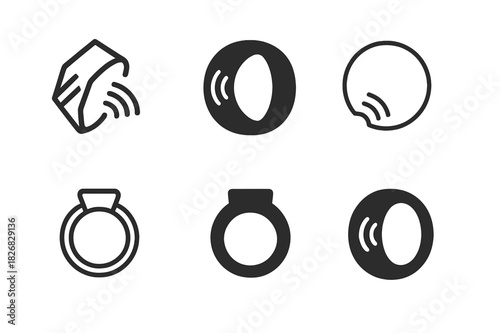 Smart Ring Logos. Smart rings. Icon set. Set Logo of smart rings: NFC-enabled ring. harmonious logo variations of the same emblematic concept, each with