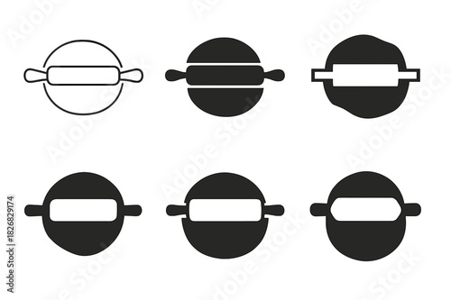 Pita Bread Icon Set. Making homemade pita bread or flatbreads. Icon set. Set Logo of making homemade pita bread or flatbreads: rolling pin and dough.