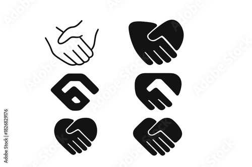 Entwined Hands Logos. Close-up photographs of hands touching or entwining. Icon set. Set Logo of hands entwined: two hands holding. harmonious logo variations
