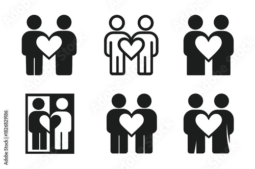 Healthy Boundaries Logos. Healthy boundaries in love. Icon set. Set Logo of healthy boundaries in love: two figures with a shared heart but defined space.