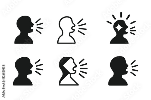 Singing Techniques Icons. Singing and voice modulation techniques. Icon set. Set Logo of Singing and voice modulation techniques: singer silhouette with