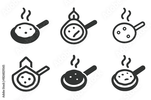 Pita Bread Logo Variations. Making homemade pita bread or flatbreads. Icon set. Set Logo of making homemade pita bread or flatbreads: baking pita in pan.