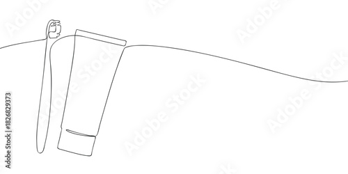 A simple line drawing of a toothbrush leaning beside a tube of toothpaste, suggesting basic dental care items.