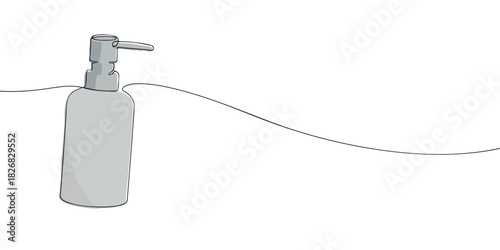 Simple pump dispenser bottle illustration, shown in a clean minimal line art style, suitable for soap, lotion, sanitizer, or cosmetic liquids.