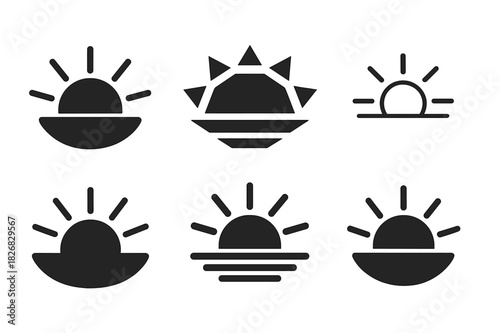 Spiritual Logo Variations. spiritual routine. Icon set. Set Logo of spiritual routine: rising sun. harmonious logo variations of the same emblematic concept,