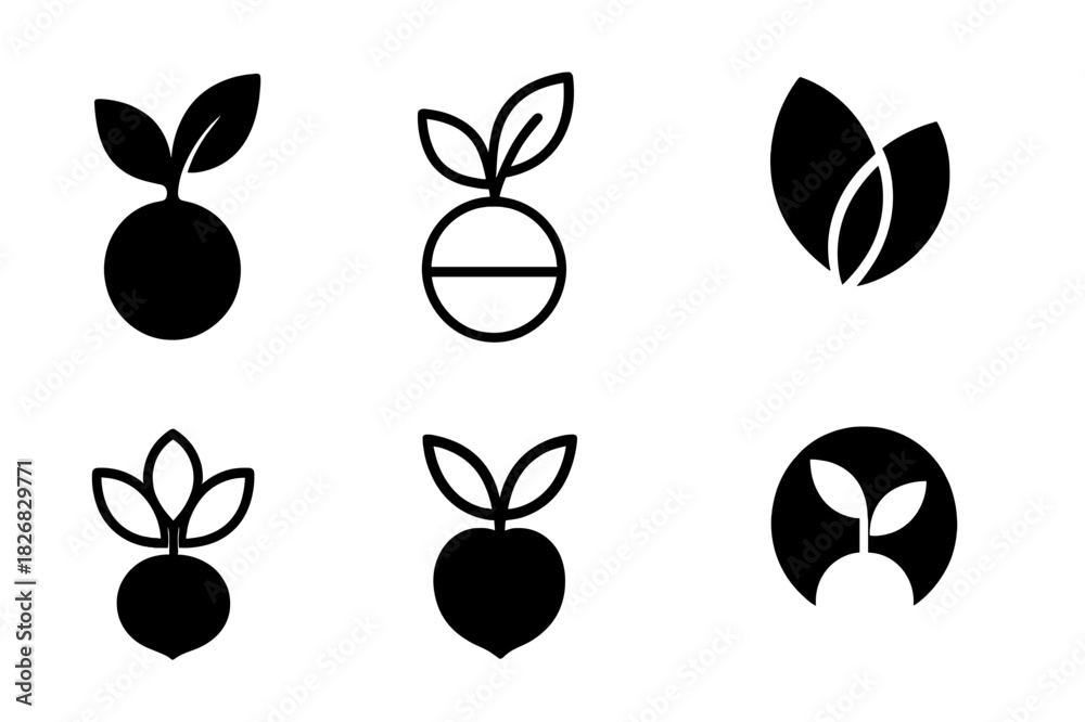 Fototapeta premium Biodegradable Logos Collection. Biodegradable materials. Icon set. Set Logo of biodegradable materials: plant-based materials emblem. harmonious logo