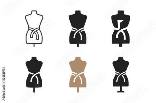 Fashion Logo Variations. Personalized fashion and custom clothing. Icon set. Set Logo of personalized fashion and custom clothing: mannequin with measuring