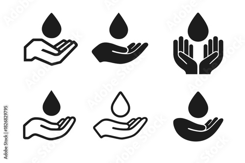 First Aid Icons. First aid training courses. Icon set. Set Logo of first aid: hand with drop of blood icon. harmonious logo variations of the same emblematic