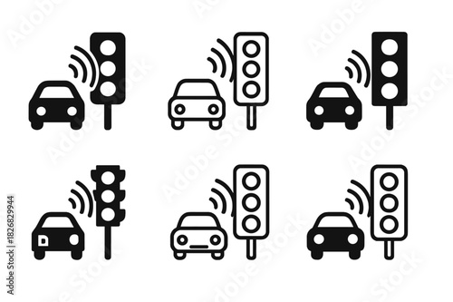 Smart Traffic Light Logos. Smart traffic lights. Icon set. Set Logo of Smart traffic lights: vehicle communicating with traffic signal. harmonious logo