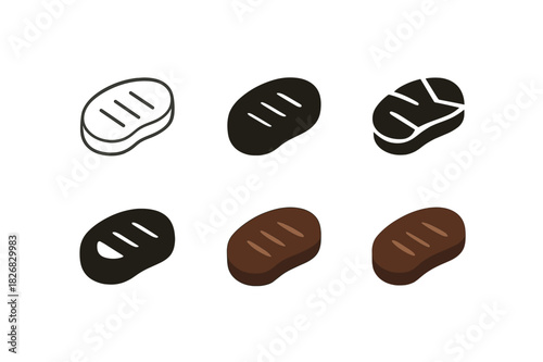 Tender Meats Icons. tender meats. Icon set. Set Logo of tender meats: sliced steak icon. harmonious logo variations of the same emblematic concept, each with