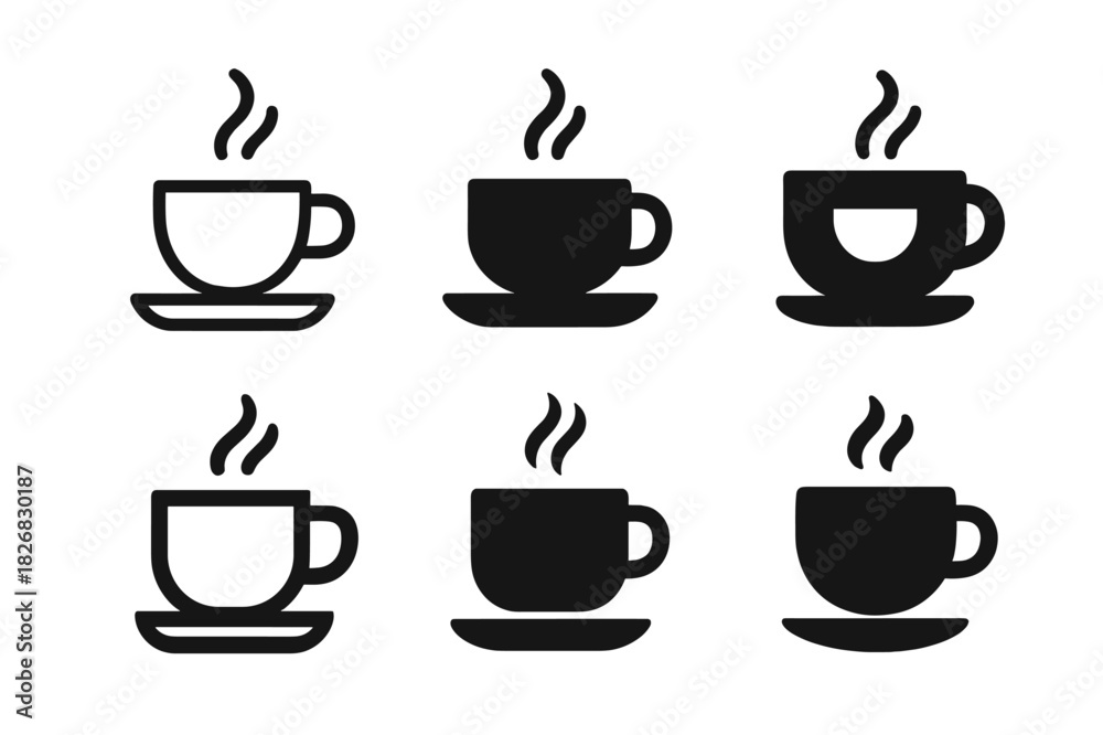 Obraz premium Coffee Logo Variations. Drinking Coffee. Icon set. Set Logo of Drinking Coffee: Coffee Cup. harmonious logo variations of the same emblematic concept, each