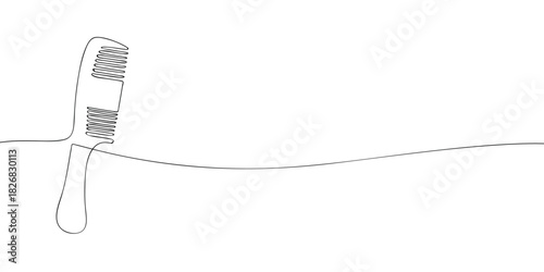 A simple line drawing of a handheld comb with fine teeth, shown in a clean minimal style.