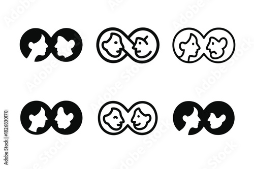 Age-Inclusive Logo Variations. Age-Inclusive Marketing. Icon set. Set Logo of Age-Inclusive Marketing: infinity loop made of faces across ages. harmonious logo
