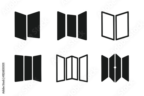 Folding Screen Logos. Folding Screen. Icon set. Set Logo of Folding Screen: Partition Wall. harmonious logo variations of the same emblematic concept (Stylized