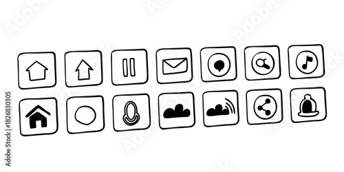 A collection of hand-drawn doodle-style medical and healthcare icons, including a stethoscope, ambulance, and heart symbol, isolated on a white background
