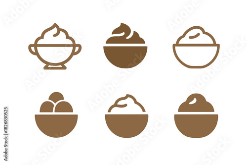 Diverse Potato Logos. Potato. Icon set. Set Logo of Potato: Mashed Potato Bowl. harmonious logo variations of the same emblematic concept, each with different